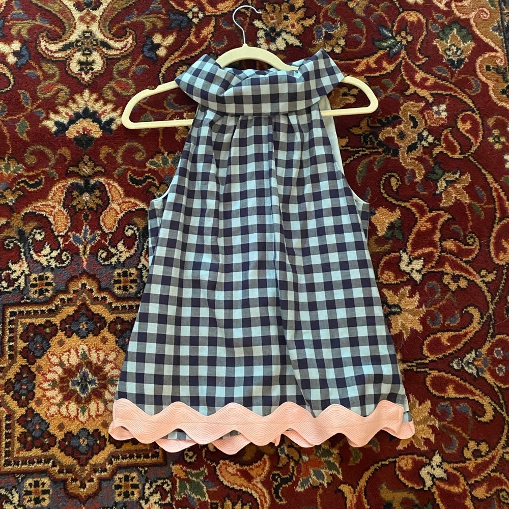 Blue and pink gingham halter top